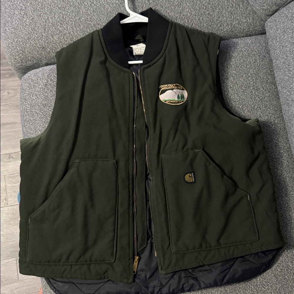 Vintage Carhartt V17 Quilted Vest Zip Front Mens XL Union Made USA Jacket Olive